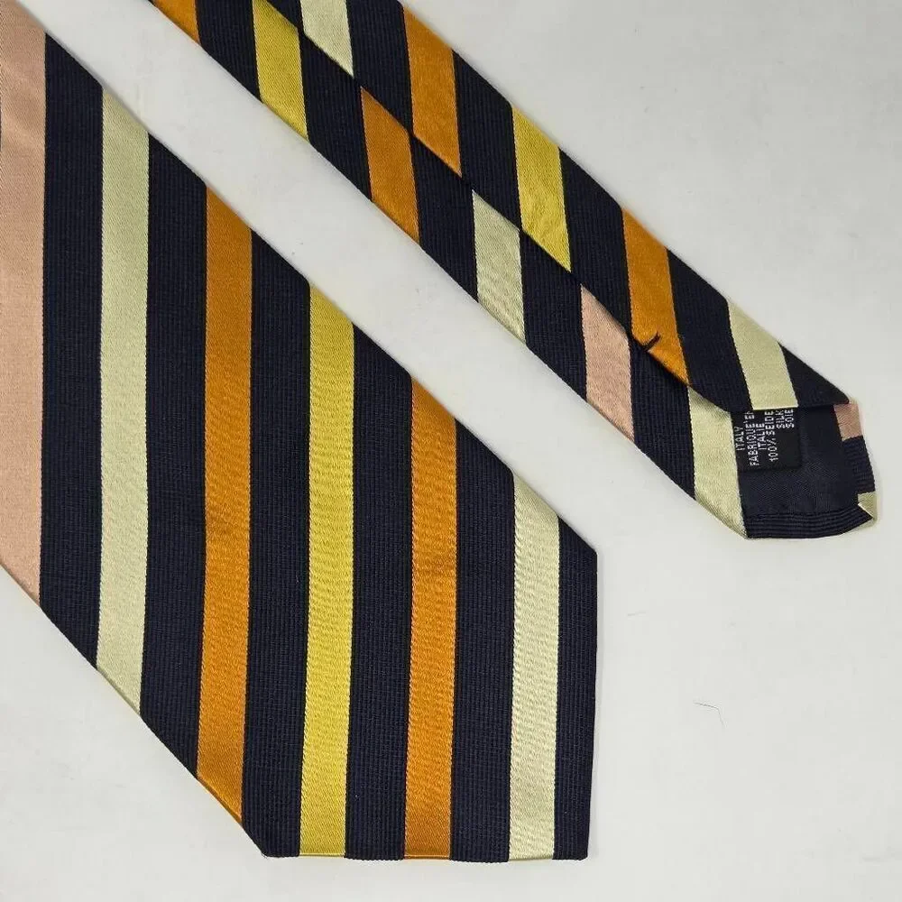 PAUL SMITH SILK TIE BLACK ORANGE YELLOW PINK STRIPE SATIN TEXTURED 4